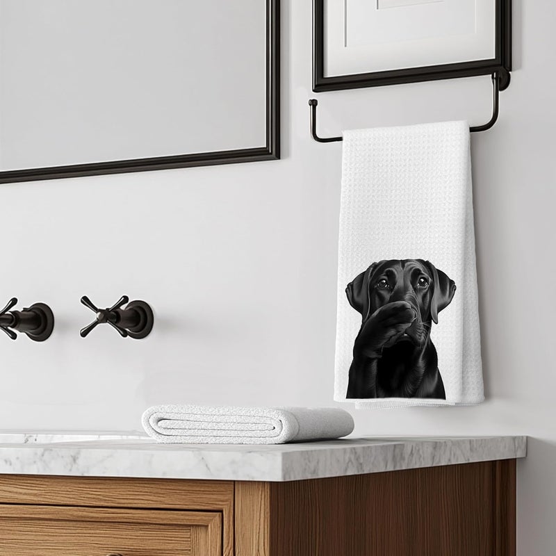 LUKIPOM Funny Black Labrador Retriever Hand Towels for Bathroom Decor, Black Lab Gifts,Dog Mom Gifts, Dog Bathroom Decor, Funny Kitchen Towels, 16x24 Inches - Image 4